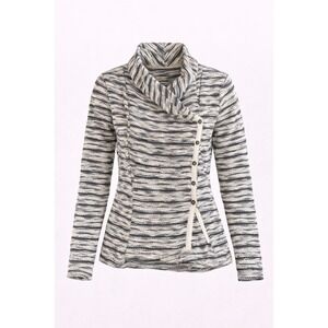 Saturday Sunday Textured Striped Asymmetrical Button Cardigan Sweater M